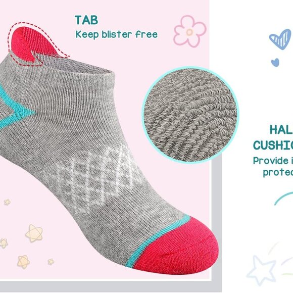 Comfortable 12 Pair Girls Cotton Sport Socks with Arch Support & Cushioning - Picture 3 of 7